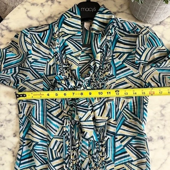 Banana Republic blue yellow navy stripe geo print tie blouse shirt top business - Picture 8 of 10